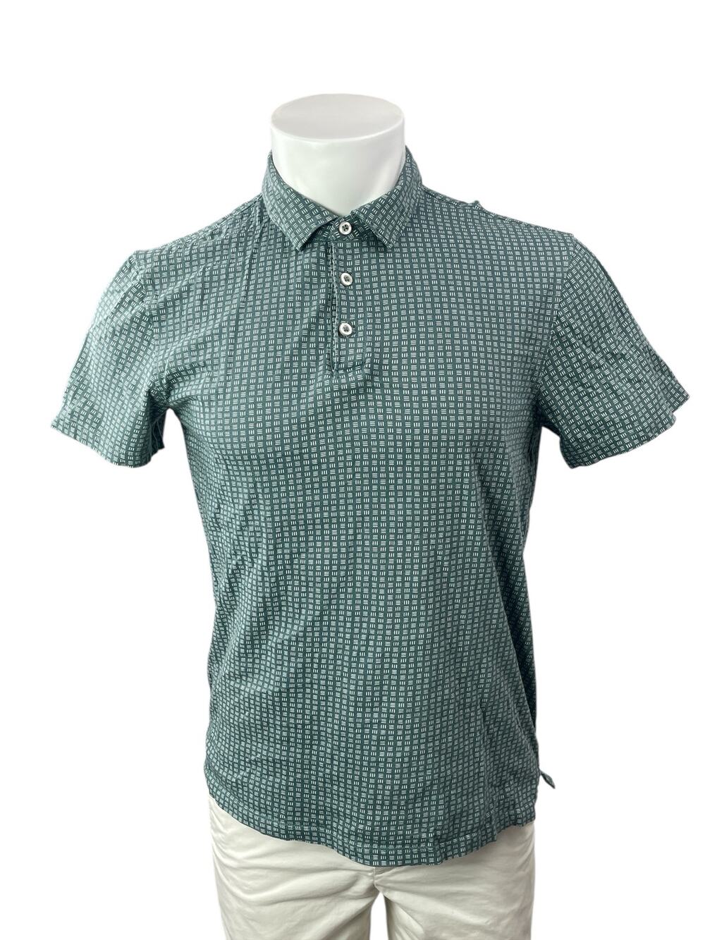 Apt. 9 Men's Green Printed Collared Button Short Sleeve Gold Polo Shirt Top Sz M